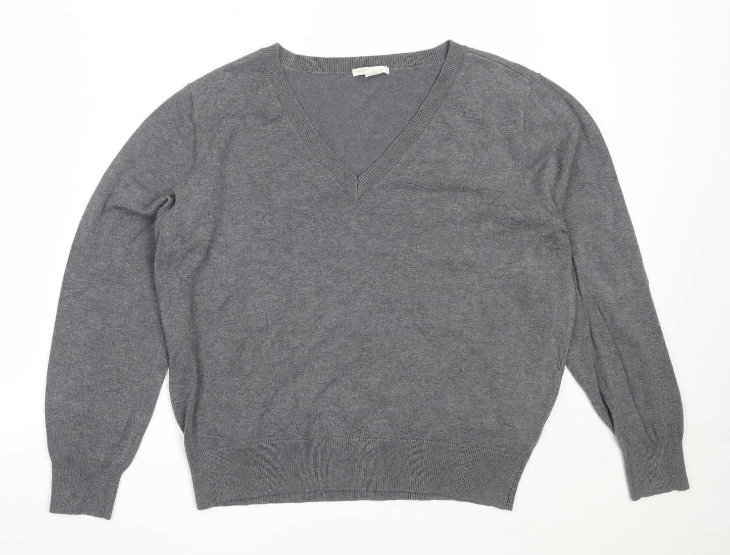 H&M Womens Grey V-Neck  Viscose Pullover Jumper Size L