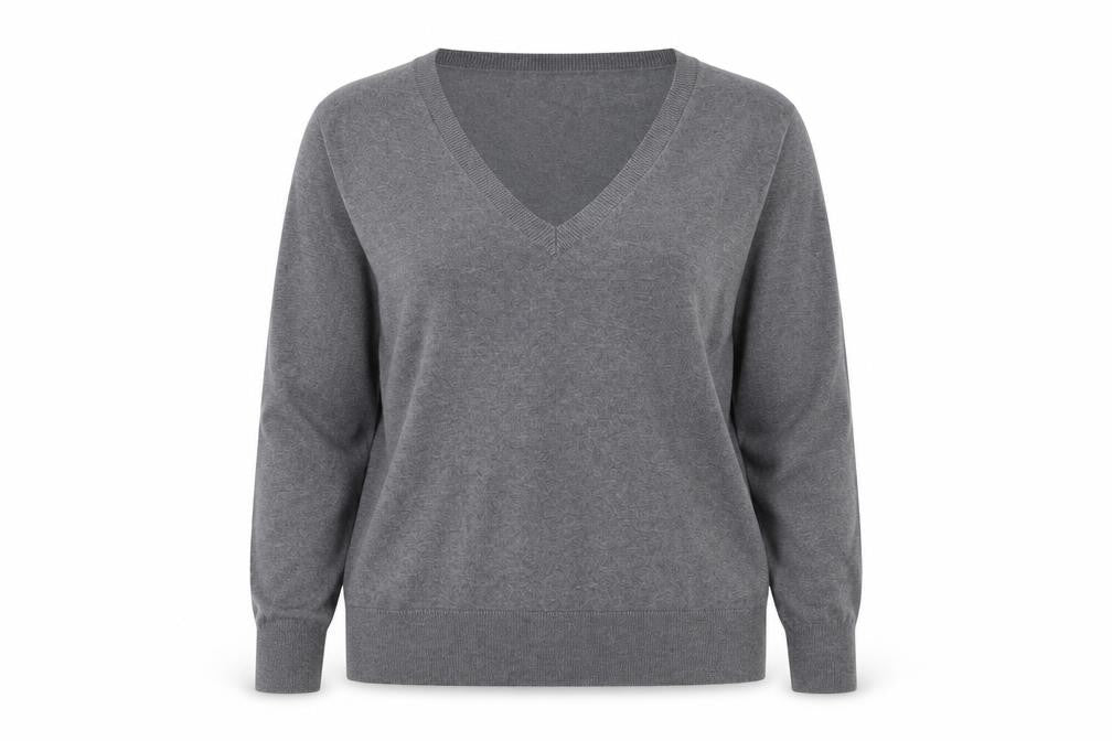 H&M Womens Grey V-Neck  Viscose Pullover Jumper Size L