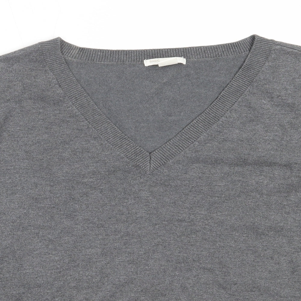 H&M Womens Grey V-Neck  Viscose Pullover Jumper Size L