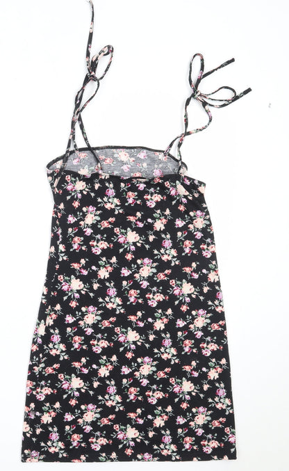 SHEIN Womens Black Floral Polyester Mini  Size S  Square Neck