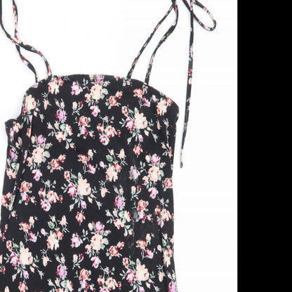 SHEIN Womens Black Floral Polyester Mini  Size S  Square Neck