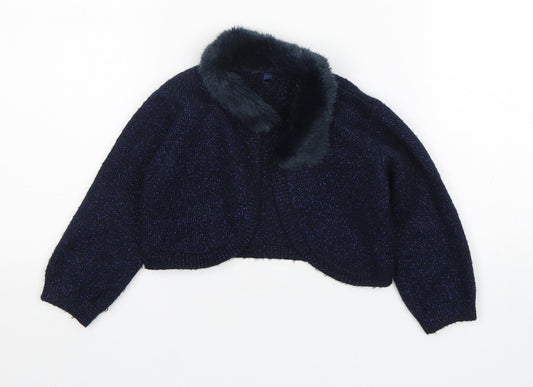 Marks and Spencer Girls Blue V-Neck  Acrylic Shrug Jumper Size 3-4 Years