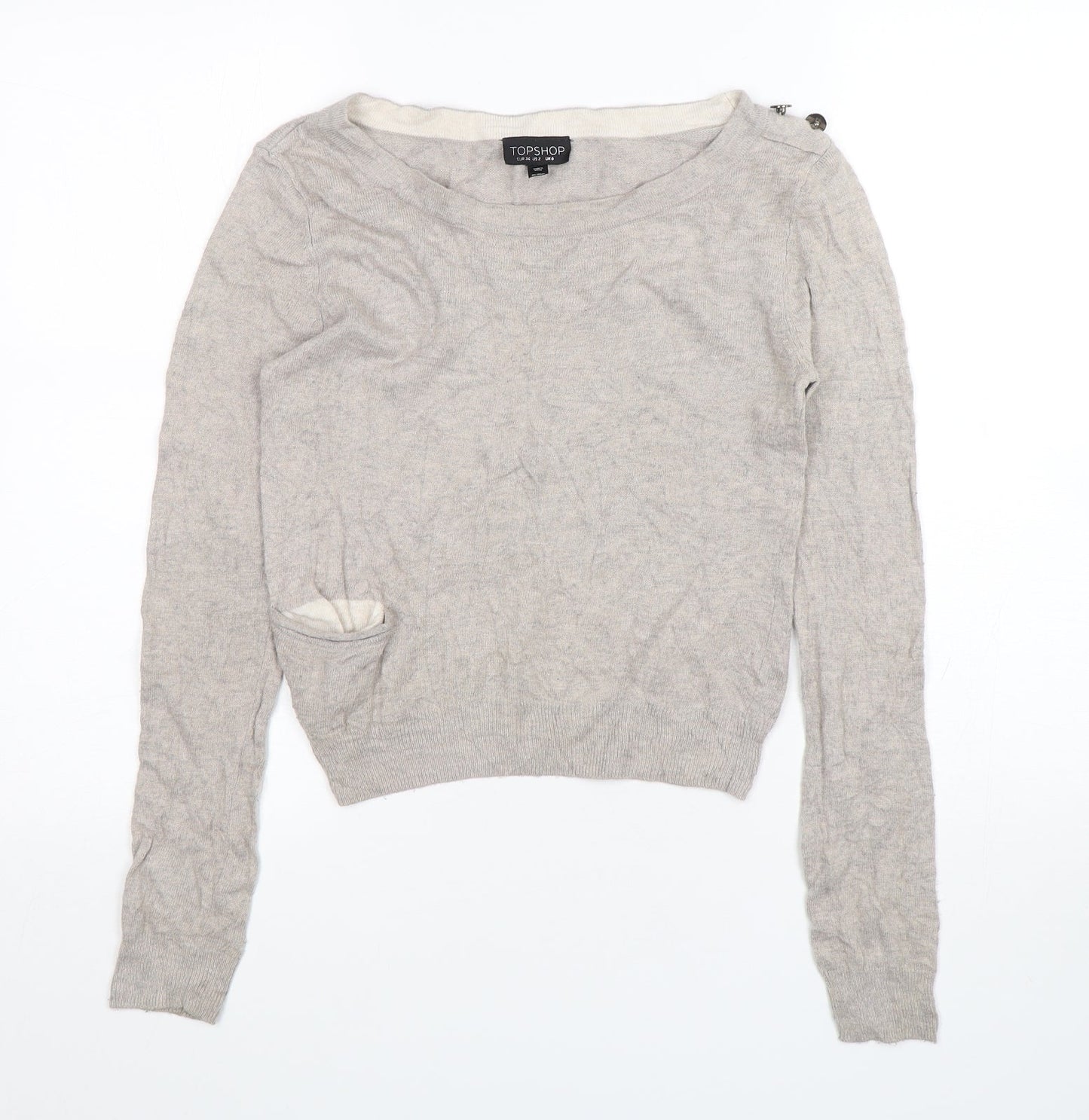 Topshop Womens Beige Round Neck  Viscose Pullover Jumper Size 6