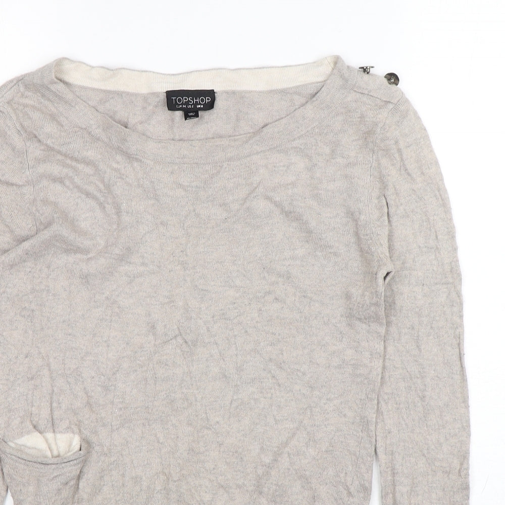 Topshop Womens Beige Round Neck  Viscose Pullover Jumper Size 6
