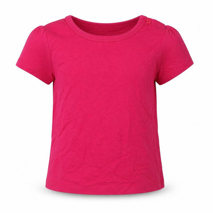 F&F Girls Pink  Cotton Basic T-Shirt Size 9-12 Months Crew Neck Button