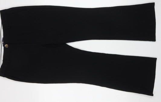 Marks and Spencer Womens Black  Polyester Trousers  Size 14 L28 in Regular Button