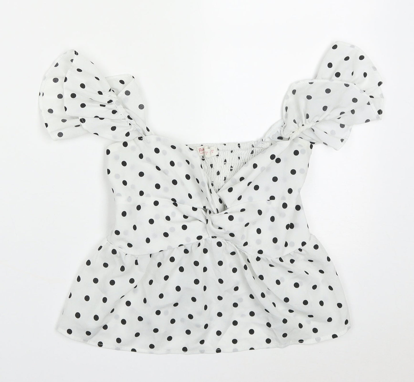 ROMWE Womens White Polka Dot Polyester Cropped Blouse Size M Sweetheart
