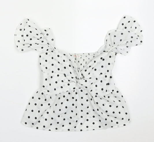 ROMWE Womens White Polka Dot Polyester Cropped Blouse Size M Sweetheart