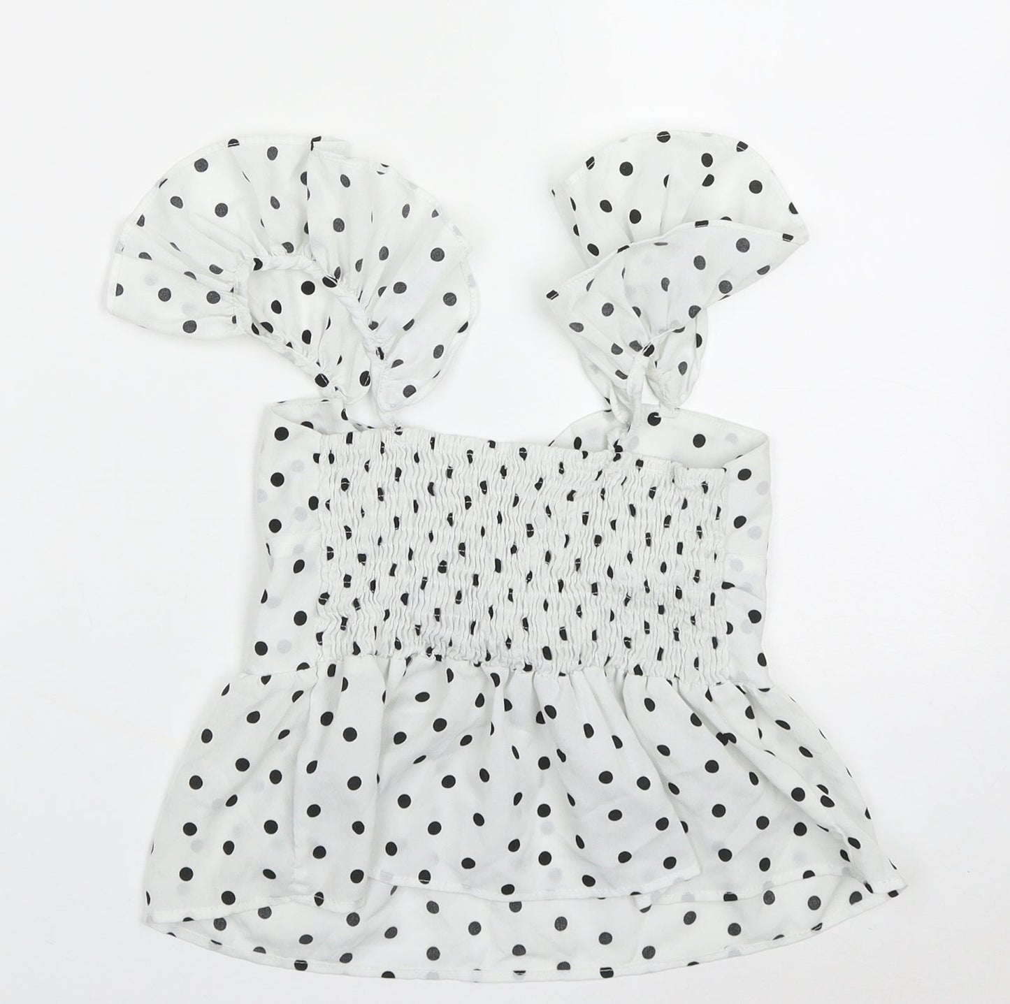 ROMWE Womens White Polka Dot Polyester Cropped Blouse Size M Sweetheart