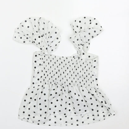 Preloved ROMWE Womens White Polka Dot Polyester Cropped Blouse Size M Sweetheart - Back