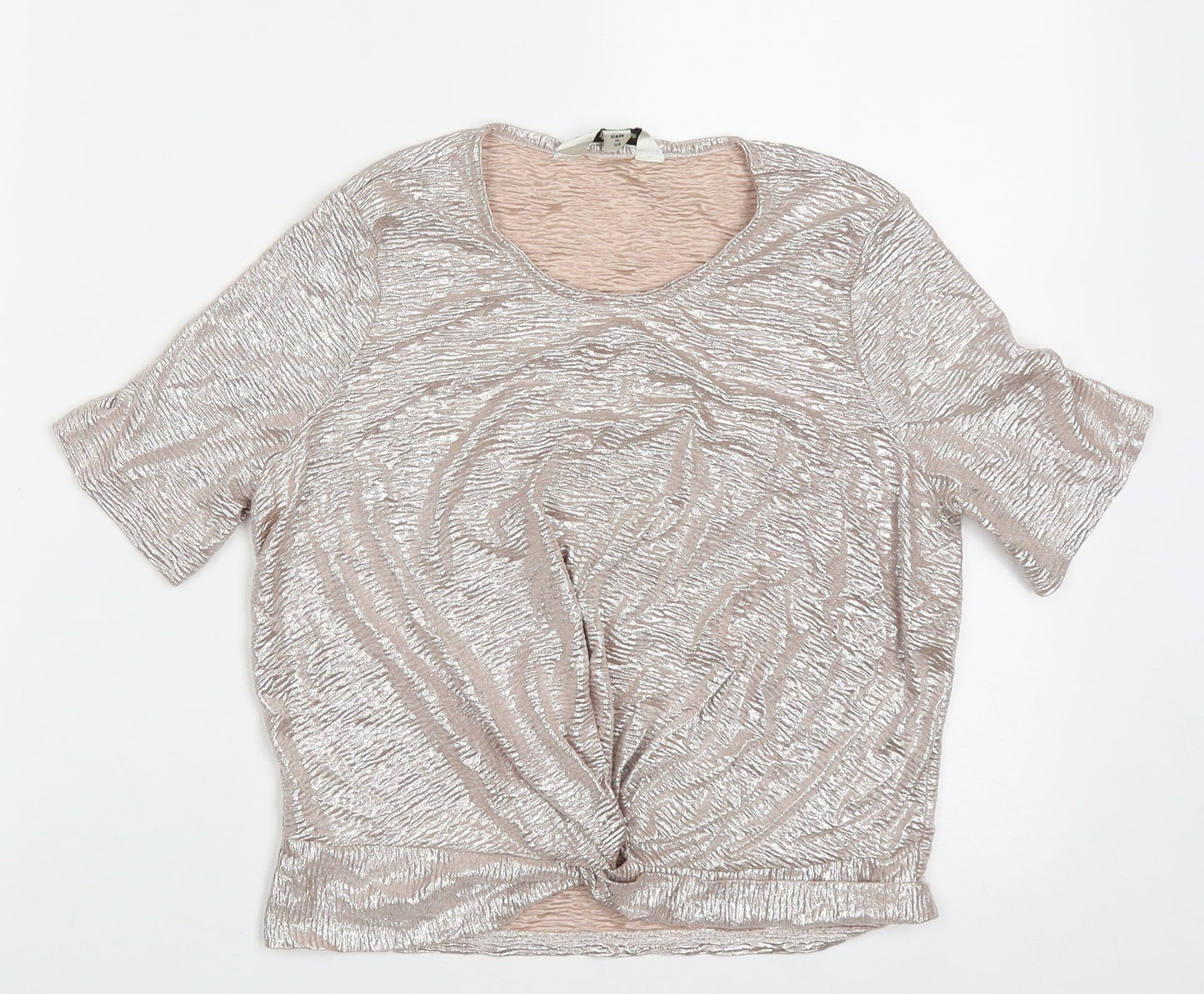 Miss Selfridge Womens Gold  Polyester Cropped T-Shirt Size 6 Crew Neck - rose gold