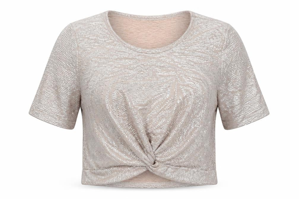 Miss Selfridge Womens Gold  Polyester Cropped T-Shirt Size 6 Crew Neck - rose gold