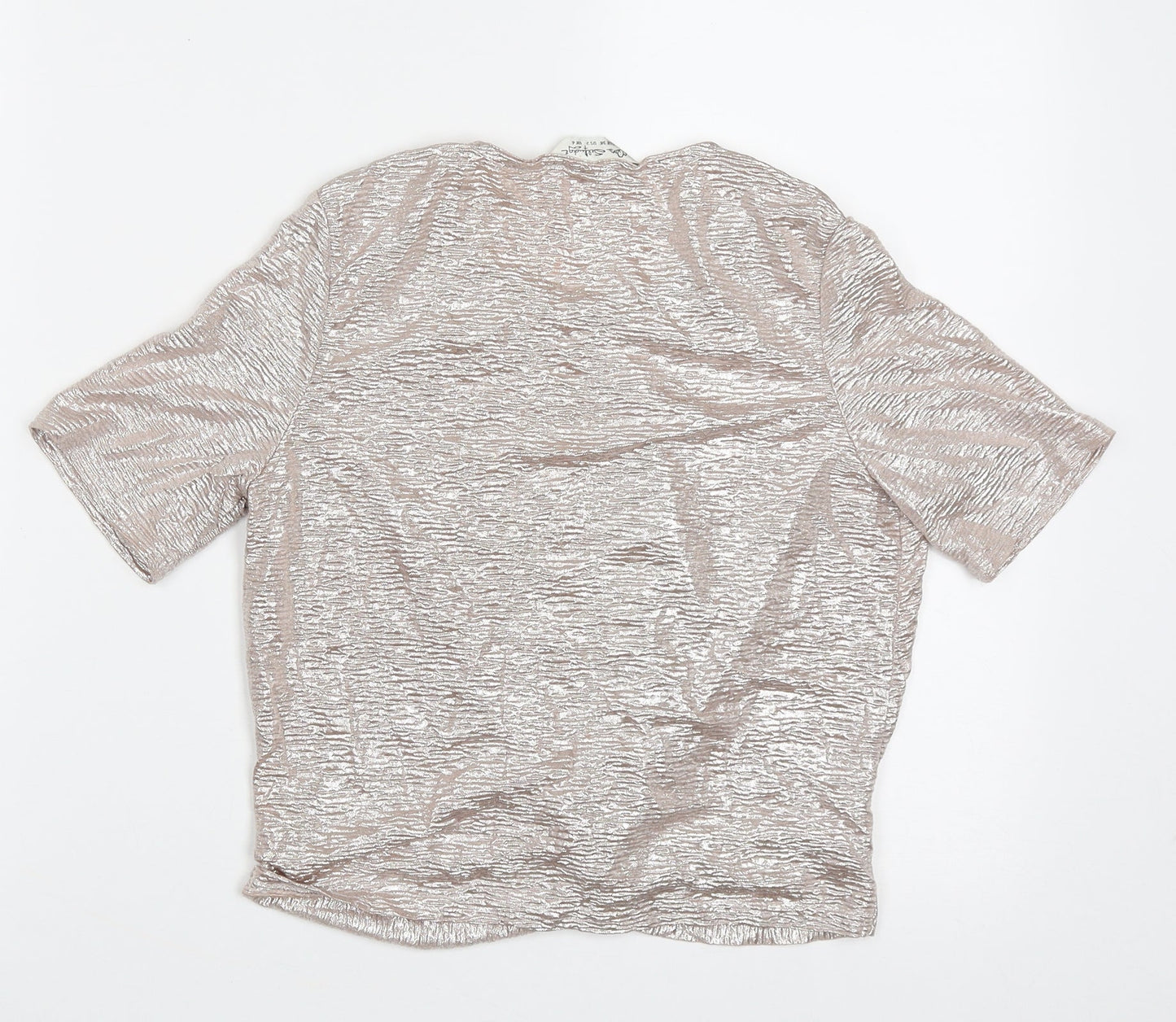 Miss Selfridge Womens Gold  Polyester Cropped T-Shirt Size 6 Crew Neck - rose gold
