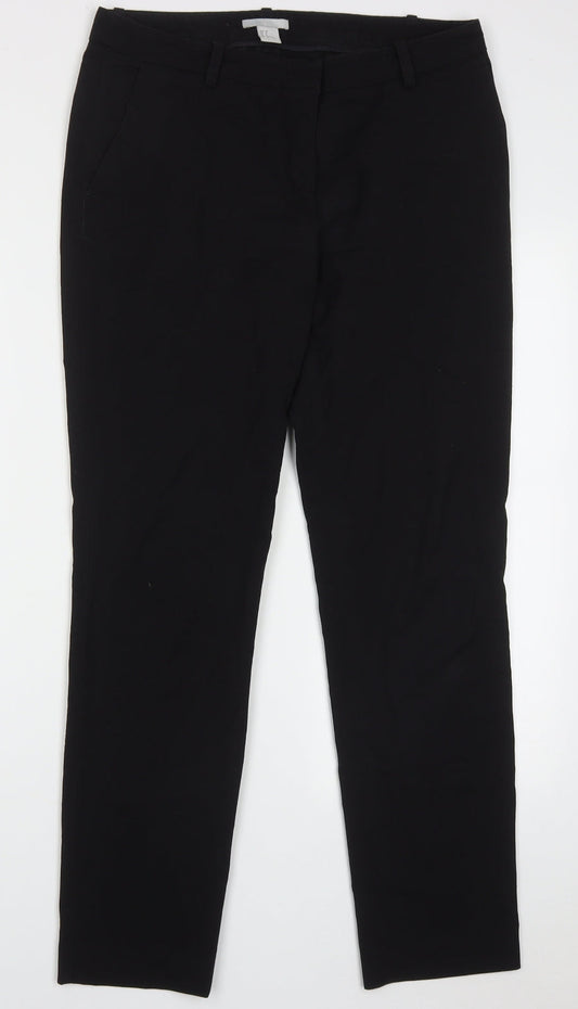 H&M Womens Black  Polyester Trousers  Size 10 L30 in Regular Hook & Eye