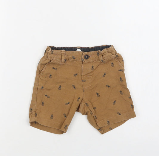 H&M Baby Brown Geometric Cotton Cropped Trousers Size 9-12 Months  Button - Pineapple Print