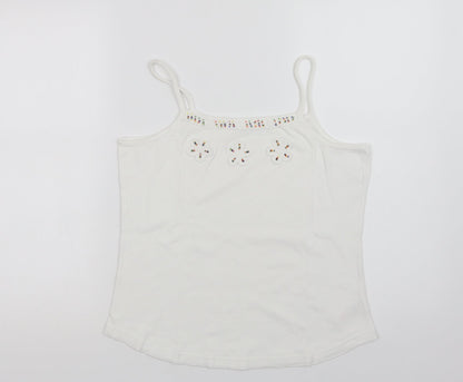 Preloved Dunnes Stores Womens White  Cotton Basic Tank Size 18 Square Neck - Front