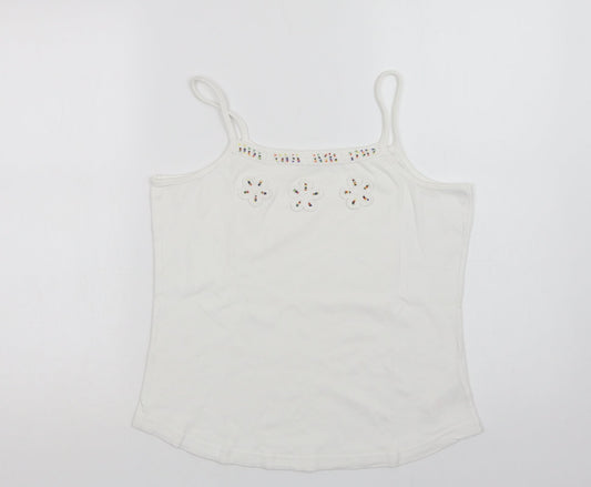 Dunnes Stores Womens White  Cotton Basic Tank Size 18 Square Neck