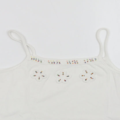 Preloved Dunnes Stores Womens White  Cotton Basic Tank Size 18 Square Neck - Detail