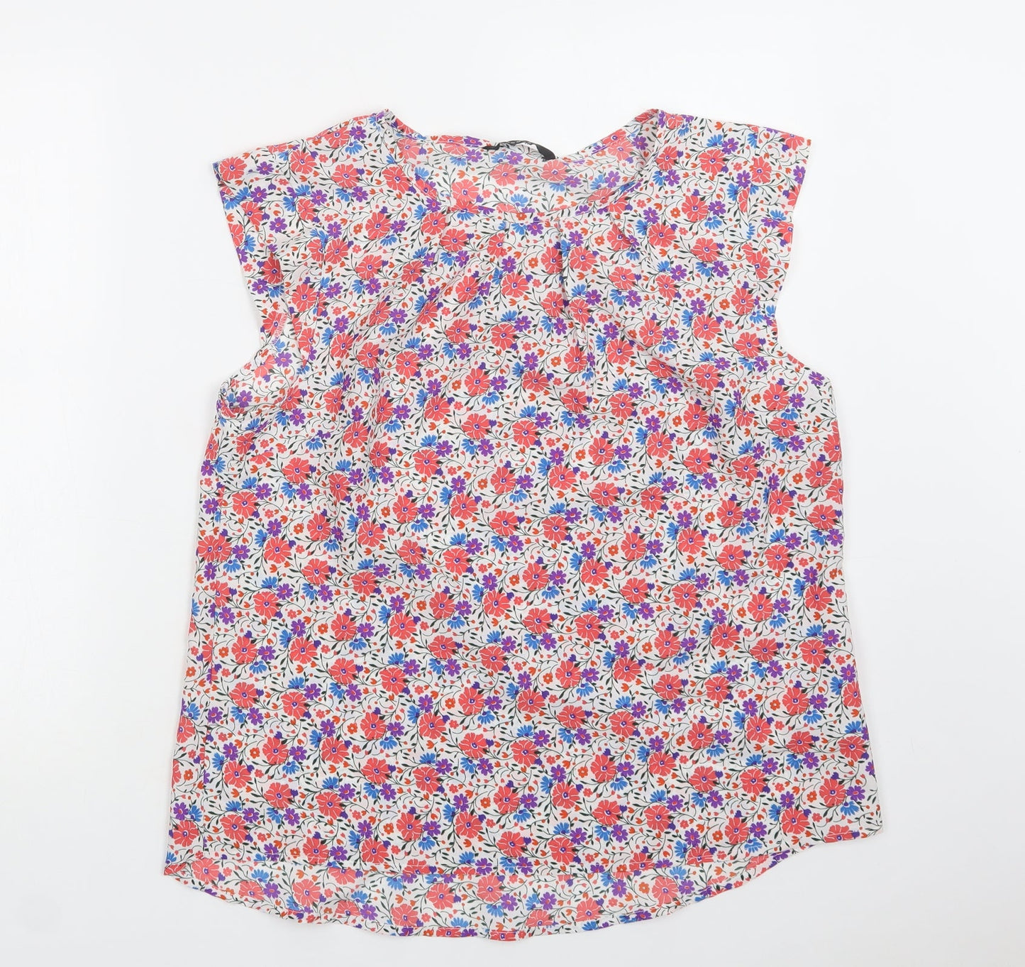 Peacocks Womens Red Floral Polyester Basic Blouse Size 14 Round Neck