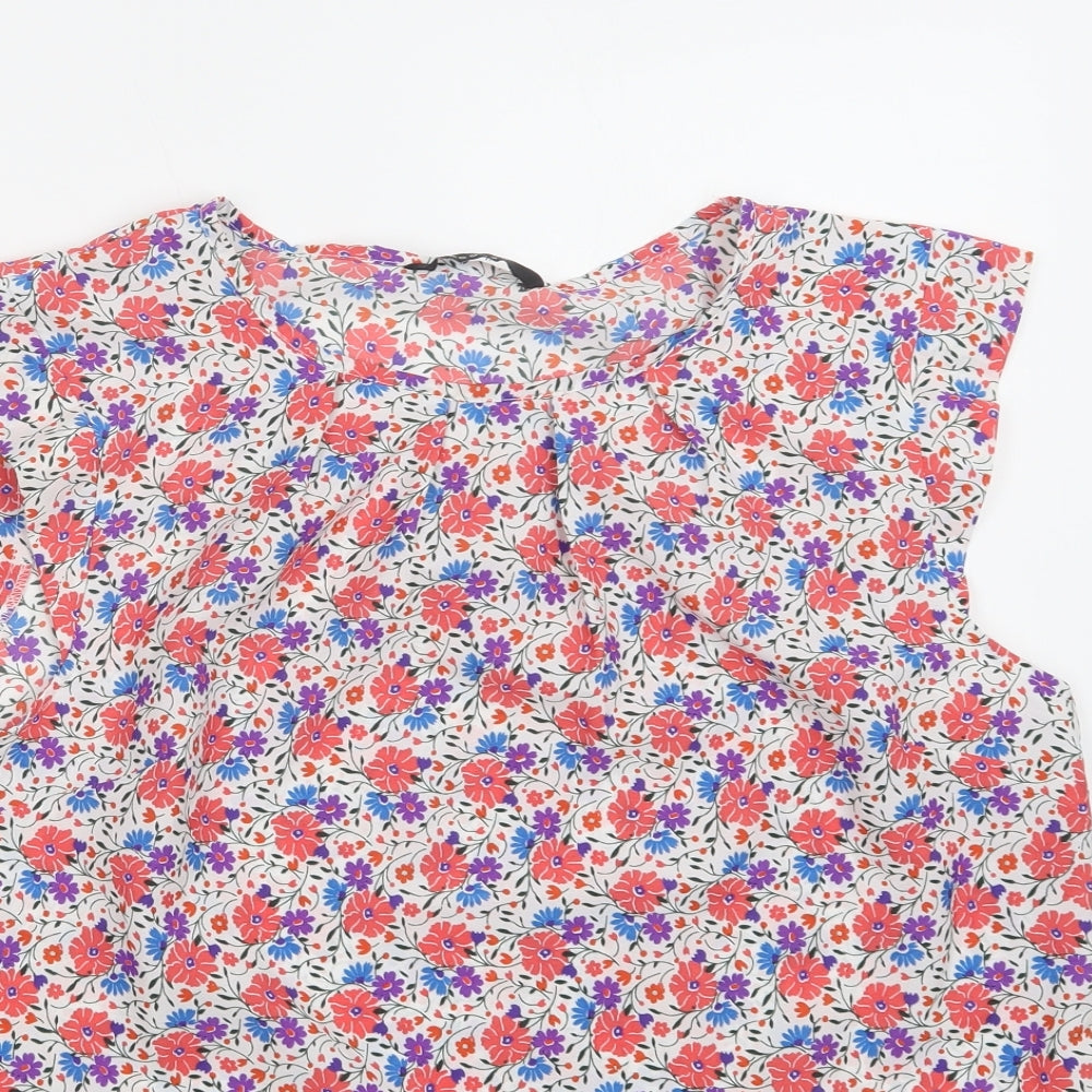 Peacocks Womens Red Floral Polyester Basic Blouse Size 14 Round Neck