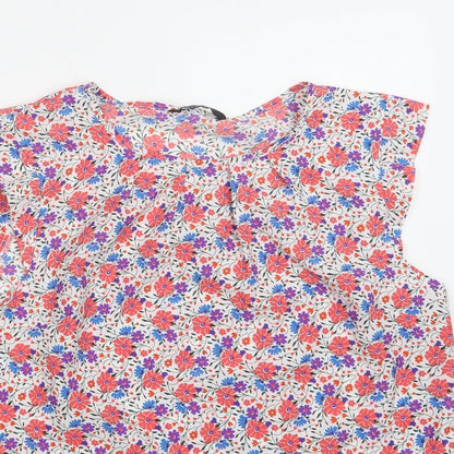 Preloved Peacocks Womens Red Floral Polyester Basic Blouse Size 14 Round Neck - Detail