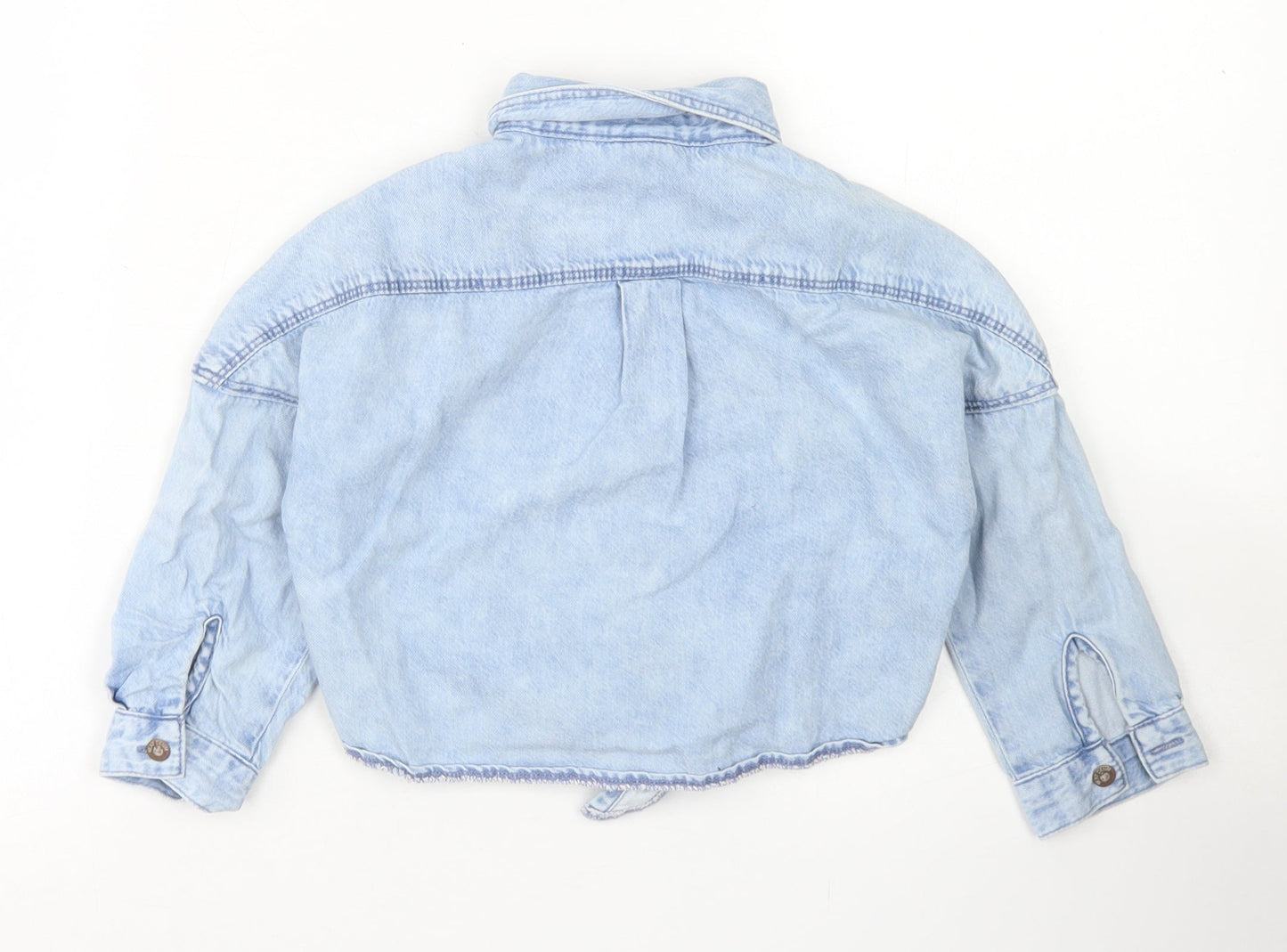 NEXT Girls Blue  Cotton Cropped Button-Up Size 4 Years Collared Button - Tie Front