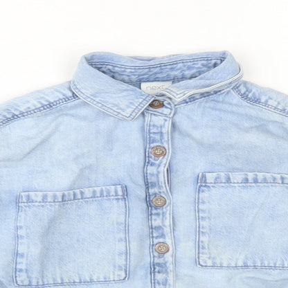 Preloved NEXT Girls Blue  Cotton Cropped Button-Up Size 4 Years Collared Button - Tie Front - Detail