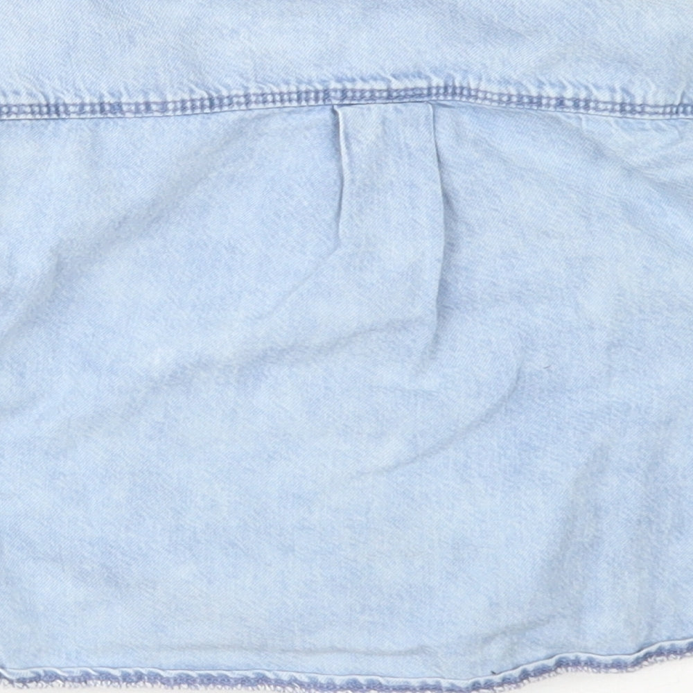 NEXT Girls Blue  Cotton Cropped Button-Up Size 4 Years Collared Button - Tie Front