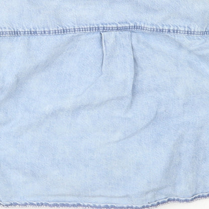Preloved NEXT Girls Blue  Cotton Cropped Button-Up Size 4 Years Collared Button - Tie Front - Label