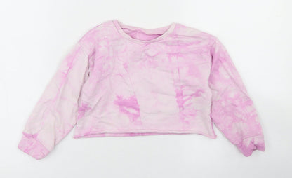 Dunnes Girls Pink  Cotton Pullover Sweatshirt Size 5-6 Years   - Tie Dye, Cropped
