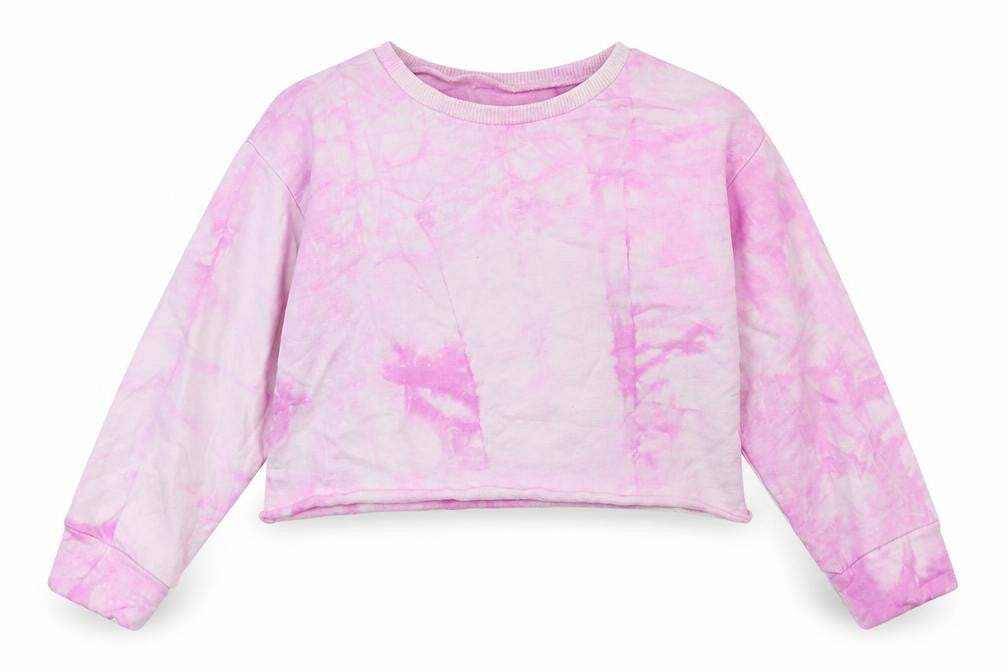 Dunnes Stores Girls Pink  Cotton Pullover Sweatshirt Size 5-6 Years   - Tie Dye, Cropped