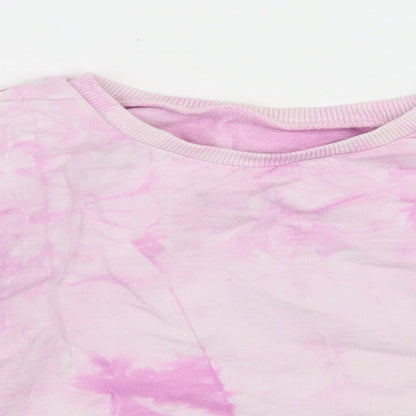 Dunnes Girls Pink  Cotton Pullover Sweatshirt Size 5-6 Years   - Tie Dye, Cropped