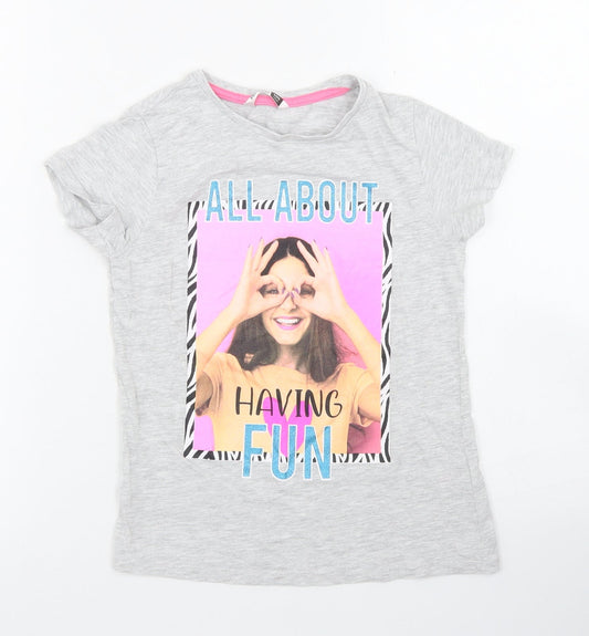 Pep & Co Girls Grey  Cotton Basic T-Shirt Size 7-8 Years Crew Neck  - All about having fun
