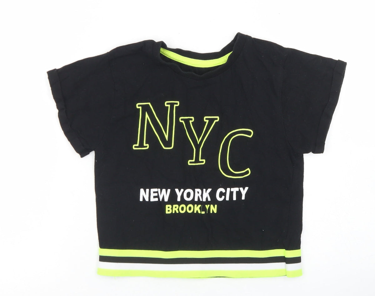 Dunnes Girls Black  Cotton Cropped T-Shirt Size 7-8 Years Crew Neck  - NYC