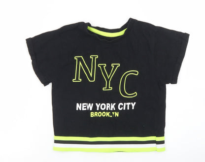 Dunnes Girls Black  Cotton Cropped T-Shirt Size 7-8 Years Crew Neck  - NYC