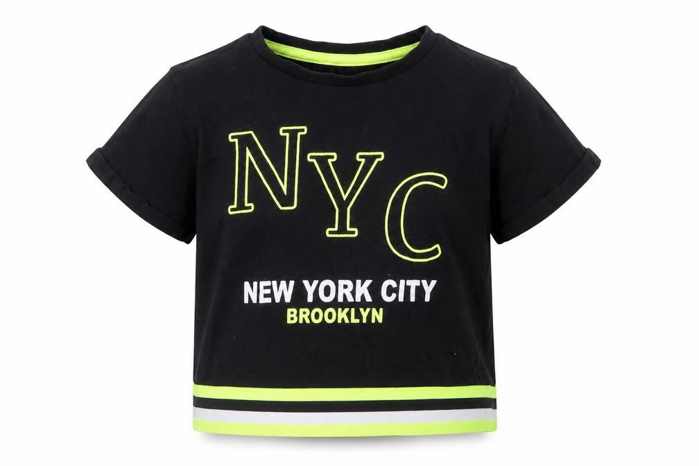 Dunnes Girls Black  Cotton Cropped T-Shirt Size 7-8 Years Crew Neck  - NYC