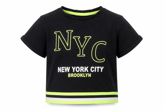 Dunnes Girls Black  Cotton Cropped T-Shirt Size 7-8 Years Crew Neck  - NYC