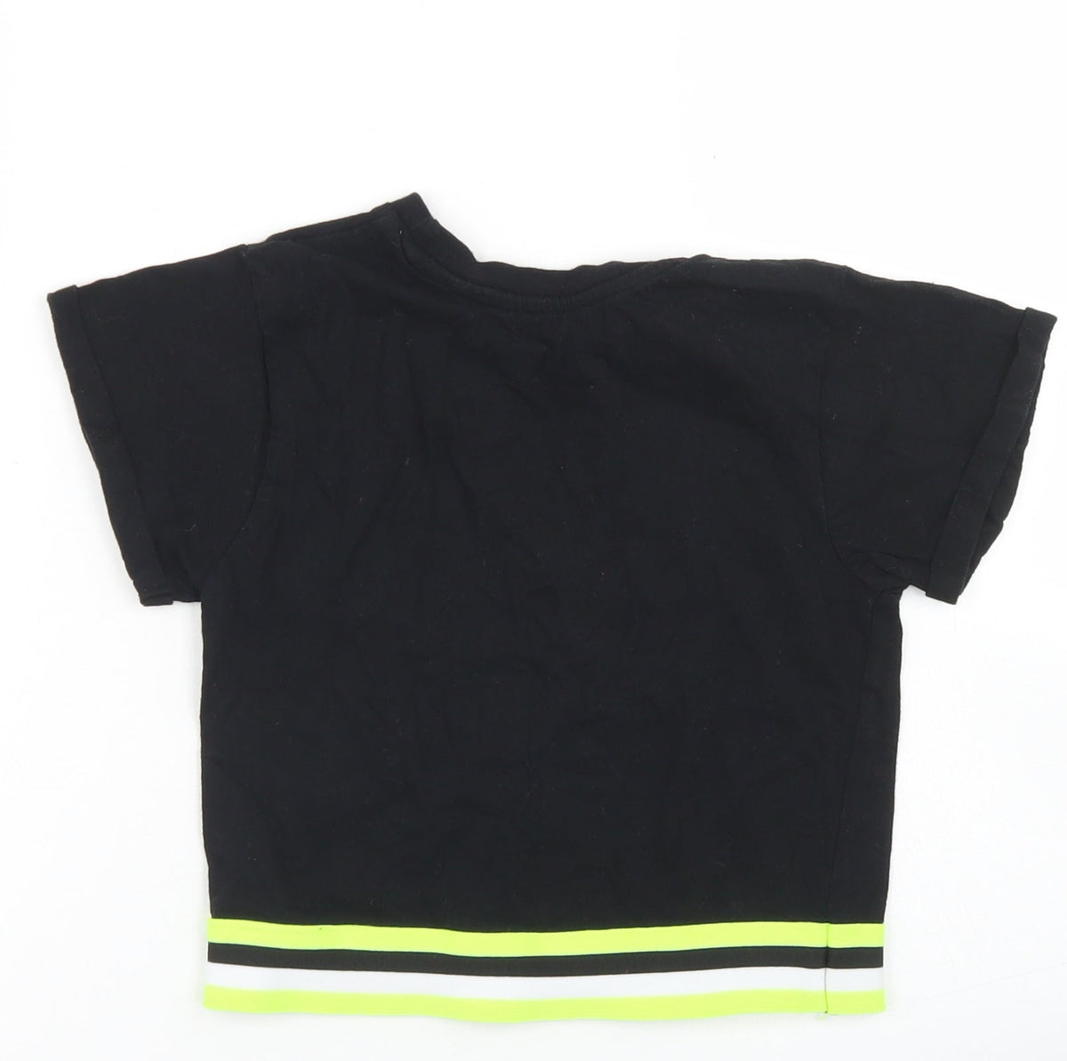 Dunnes Girls Black  Cotton Cropped T-Shirt Size 7-8 Years Crew Neck  - NYC