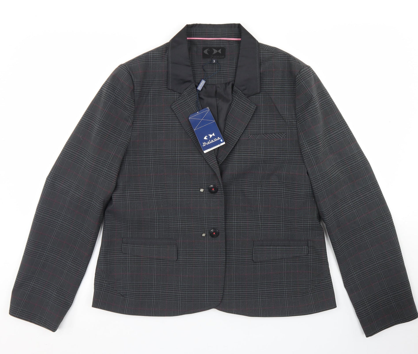 Thalassa Womens Grey Plaid Polyester Jacket Blazer Size 10   - Approximate Sizing
