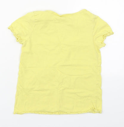 Preloved H&M Girls Yellow  Cotton Basic T-Shirt Size 6-7 Years Round Neck Pullover - Back
