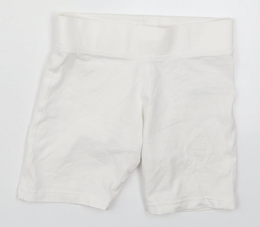 Marks and Spencer Girls White  Cotton Biker Shorts Size 7-8 Years  Regular