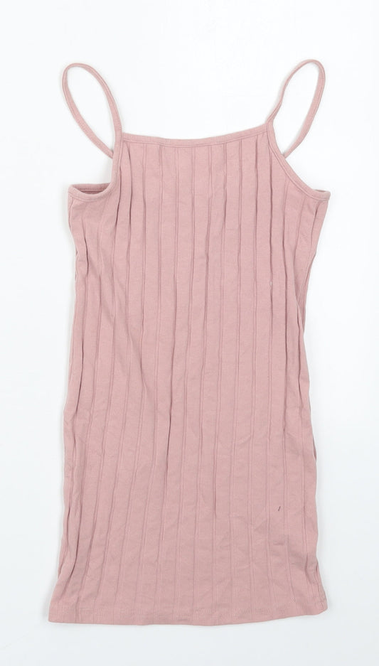 SheIn Girls Pink  Cotton Tank Dress  Size 8 Years  Round Neck Pullover