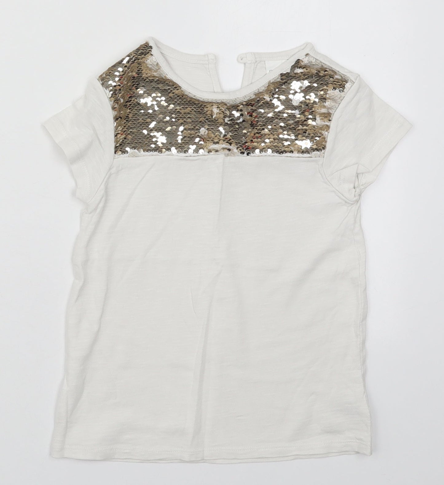 NEXT Girls White  Cotton Basic T-Shirt Size 7 Years Round Neck Pullover
