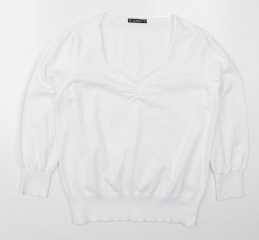 Dunnes Womens White V-Neck  Polyester Pullover Jumper Size L