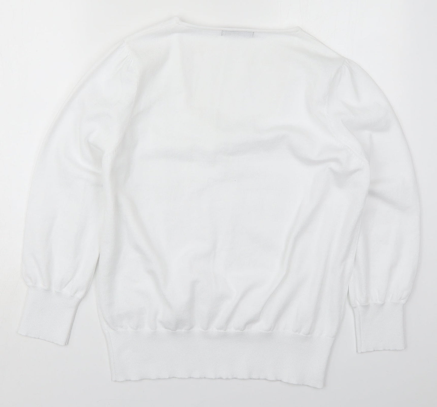 Dunnes Womens White V-Neck  Polyester Pullover Jumper Size L