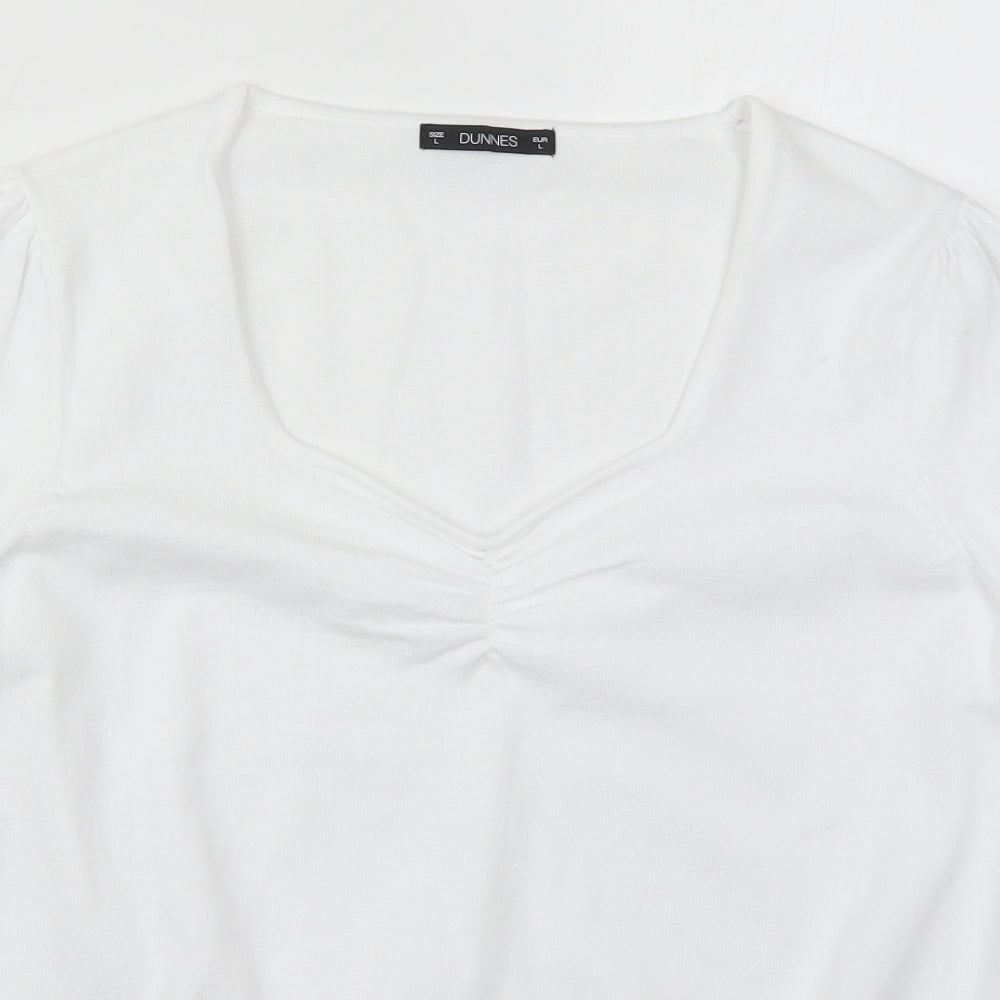 Dunnes Womens White V-Neck  Polyester Pullover Jumper Size L