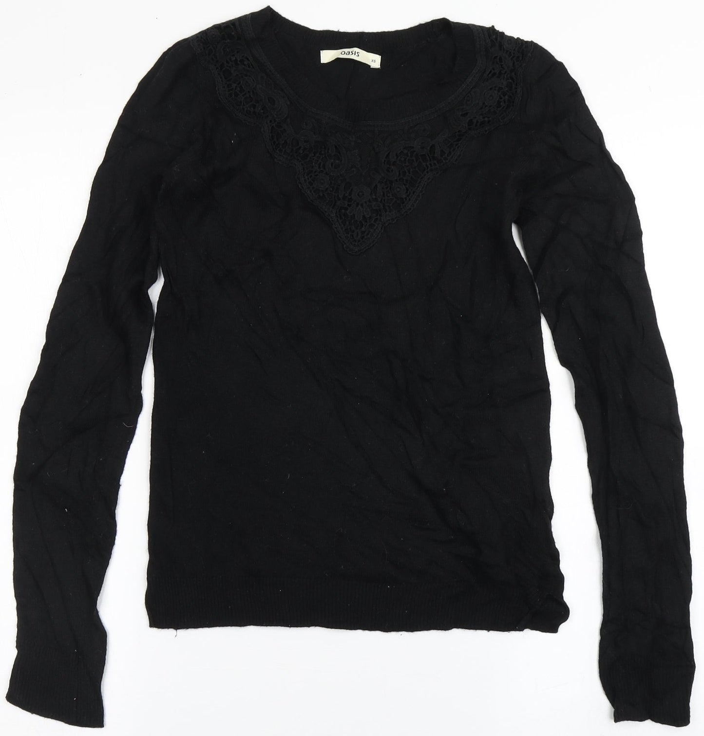 Oasis Womens Black Round Neck  Viscose Pullover Jumper Size XS