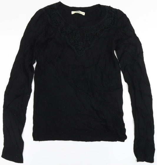 Oasis Womens Black Round Neck  Viscose Pullover Jumper Size XS