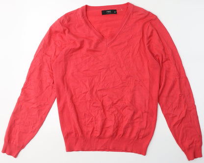 Preloved NEXT Mens Pink V-Neck  Cotton Pullover Jumper Size S - Front