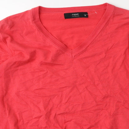 Preloved NEXT Mens Pink V-Neck  Cotton Pullover Jumper Size S - Detail